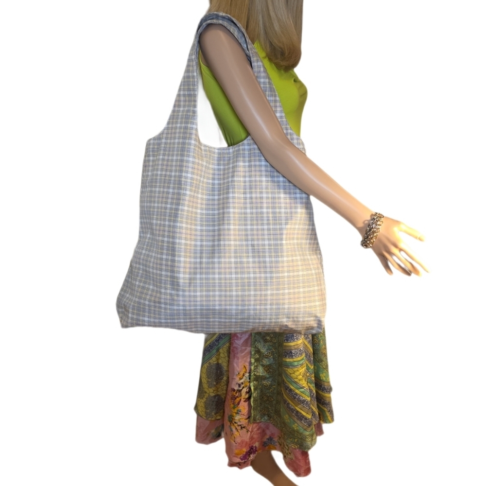 COS Multicolor Checked Shopper Tote Bag Plaid Minimalist Slouchy EUC - Picture 4 of 14